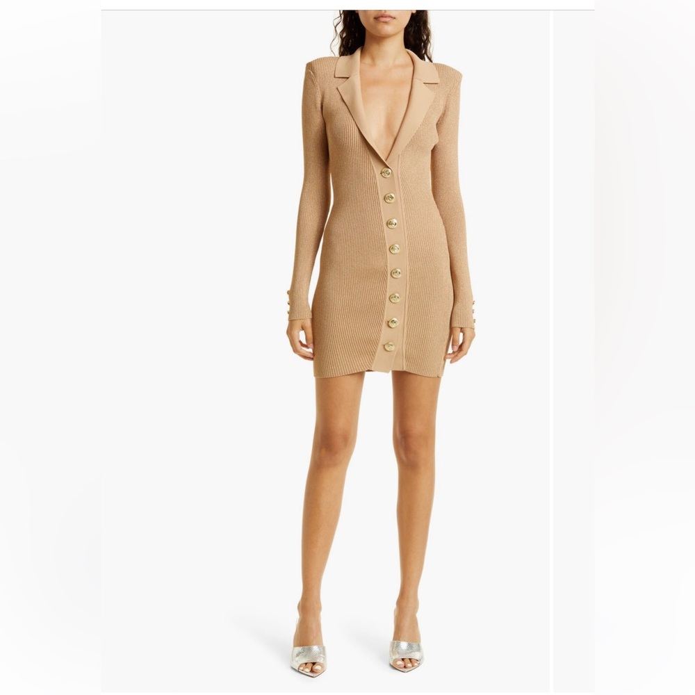 Retrofete Tan Button-Front Mini Dress